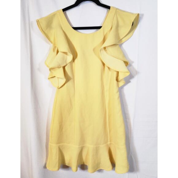 BCBGeneration NWOT $118 Size 2 Butter Yellow Ruffle Sleeve & Hem Mini Dress - Picture 4 of 11